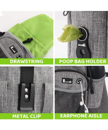 XL Dog Walking Bag with Water Bottle Holder | Waterproof Treat Pouch | Adjustable Straps | Grey + Green - Buy Online on GoSupps.com