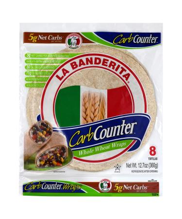 La Banderita Carb Counter Whole Wheat | 8" Flour Tortillas | Keto Friendly | Low Carb | 8 Count 12.7oz. | 4 Pack Case.