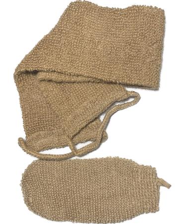 2 pcs/set Large Natural Exfoliating Hemp Back Scrubber for Shower for Men and Women - Rub Glove Mitt Mitten - Deep Clean & Invigorate Your Skin - Machine Wash and Dry - Double Sided Available