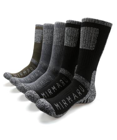 MIRMARU Men's 5 Pairs Multi Performance Outdoor Sports Hiking Trekking Crew Socks 2 X Black, 2 X Charcoal, 1 X Olive Large-X-Large