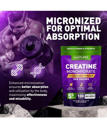 Creatine Monohydrate Powder Micronized Creatine for Men & Women Pure Monohydrate Creatina Suplemento Muscle Strength Performance & Recovery 100 Servings 500 Grams Unflavored - Buy Online on GoSupps.com