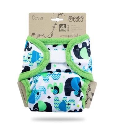 Petit lulu size 2 Prefold powder with tubes (5-16 kg) Klett One Size diaper overpotes baby diaper pants washable & waterproof cloth diapers Made in EU (elephants (blue))
