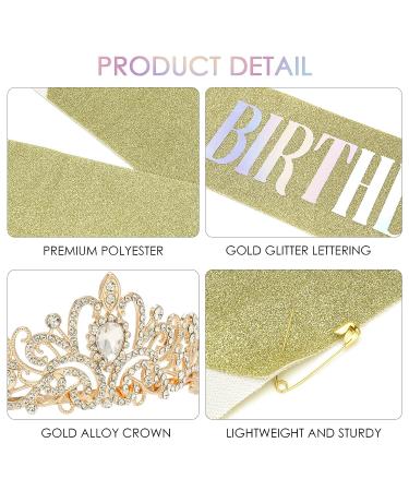 Makone Gold Birthday Princess Crown & Queen Sash Tiaras - Crystal Headband for Women/Girls - Party Accessories & Cake Topper - Buy Online on GoSupps.com