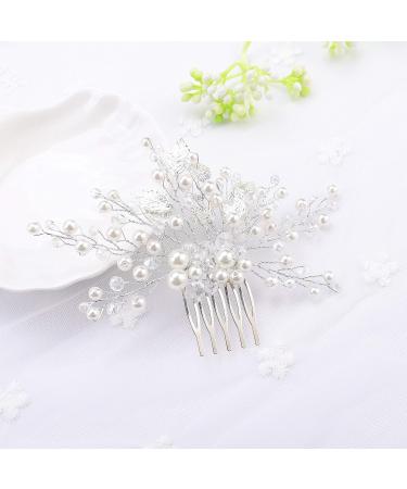 Kercisbeauty Wedding Hair Comb for Brides Pearl Hair Accessories for Women Bun Hair Piece Leaf Hair Comb (Silver) - Buy Online on GoSupps.com