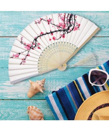 2-Piece Folding Bamboo Hand Fans with Tassel - White Cherry - Perfect for Gifts & Wall Decoration | Traditional Women's Handheld Fans - Buy Online on GoSupps.com