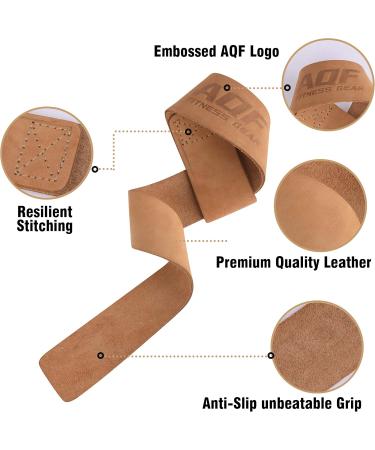 AQF Not Padded Train Aid | Strength Training Lifting Straps for Bodybuilding & Powerlifting | Brown Leather Wristwear for Fitness & Cross Training - Buy Online on GoSupps.com