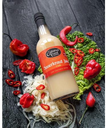 Organic Chilli & Dill Sauerkraut Juice 2 x 500ml Bottles - The Cultured Food Company's Spicy & Herbal Blend - Raw Unpasteurised & Rich in Enzymes - Buy Online on GoSupps.com