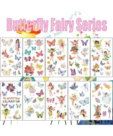 RENUIS Glitter Temporary Tattoos for Kids - 20 Sheets Mermaid Butterfly Fairy Flowers Fake Tattoo Stickers for Girls - Waterproof Party Favors & Gifts - Buy Online on GoSupps.com