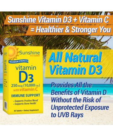 Sunshine Vitamin D 10,000 IU for Healthy & Strong Bones - 30 Servings - Buy Online on GoSupps.com