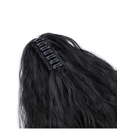 Ponytail Extension Clip-In 60cm Dark Black Wavy Hair Braid - Realistic Hair Corn Wave Clip with Clamp - Buy Online on GoSupps.com
