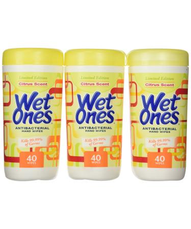 Wet Ones Antibacterial Hands Wipes, Citrus 40 Each (Value Pack of 3) 40 Count (Pack of 3)
