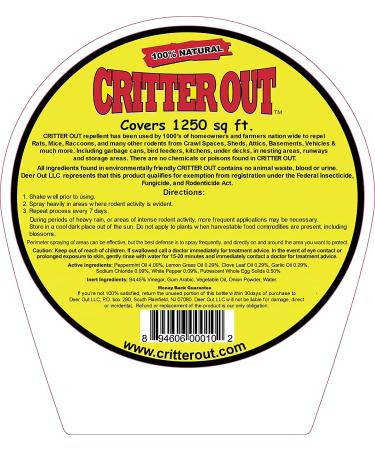 Peppermint Oil Rodent Repellent | Critter Out 40oz Ready To Use | Protect Your Home & Engine Wiring - Buy Online on GoSupps.com