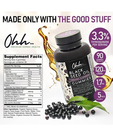 Organic Black Seed Oil & Elderberry Gummies with Zinc and Vitamin D | Immune & Brain Support | Antioxidants | 90 Count - Buy Online on GoSupps.com
