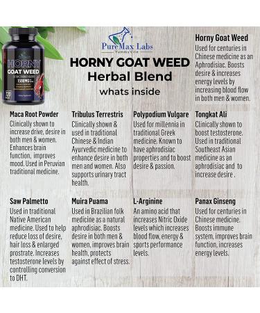 Horny Goat Weed Extra Strength with Maca, L-Arginine & Ginseng - 120 Capsules for Desire, Performance & Energy - Non-GMO Formula - Buy Online on GoSupps.com