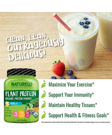 NATURELO Plant Protein Powder Vanilla - 22g Protein, Non-GMO, Vegan, Gluten-Free, Dairy-Free, Soy-Free - No Artificial Flavors or Preservatives - 20 Servings - Buy Online on GoSupps.com