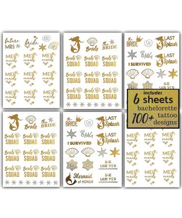 Bride to Be Gold Metallic Temporary Tattoos - 100+ Designs for Bachelorette Party - Buy Online on GoSupps.com