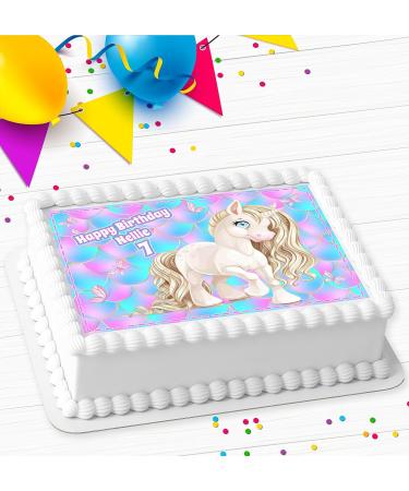 UNICORN PINK PERSONALISED BIRTHDAY PARTY ICING EDIBLE COSTCO CAKE TOPPER R2-U01 - Buy Online on GoSupps.com