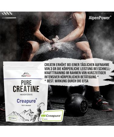 Alpenpower Creatine Monohydrate Creapure 500g - 99.9% Pure Vegan Power for Muscle Building - Made in Germany - Laboratory Tested Quality - Buy Online on GoSupps.com