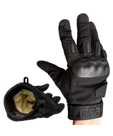 TAC9ER Kevlar Lined Tactical Gloves - Full Hand Protection Black Tactical Gloves, Cut and Temperature Resistant, Motorcycle Gloves, Touchscreen Friendly, Paintball and Airsoft Gloves for Men and Women Medium