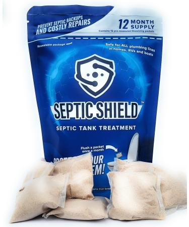 Septic Tank Treatment - 1 Year Supply of Dissolvable Easy Flush Live Bacteria Packets (12 Count) - Best Way to Prevent Expensive Sewage Backups - Made in USA