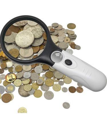 3X Magnifying Glass with 45x Loupe | LED Lighted Magnifier for Reading, Jewelers Loupe, Coins | Handheld Magnifying Glass for Labels - Buy Online on GoSupps.com