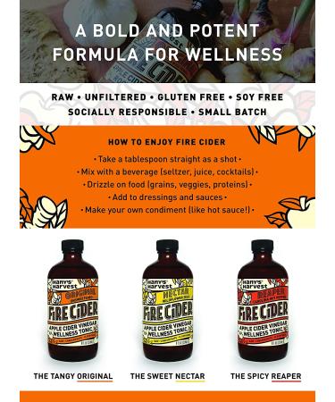 Hany's All Natural Carolina Reaper Fire Cider Tonic 16oz - Raw Apple Cider Vinegar with Honey, Lemon, and Spices - Buy Online on GoSupps.com