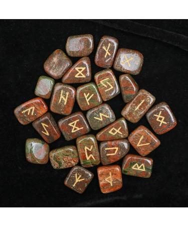 Crocon Unakite Gemstone Rune Stones Set | 25 Pcs Elder Futhark Alphabet Engraved Symbols | 15-20 mm Size - Buy Online on GoSupps.com