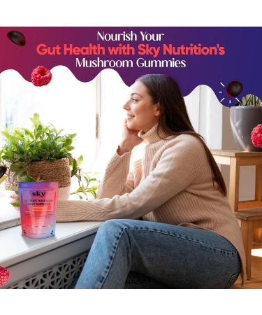 SKY NUTRITION Mushroom Gummies - 10-in-1 Adaptogenic Mushroom Supplement for Adults - Lions Mane, Reishi, Cordyceps, Chaga, Turkey Tail - Raspberry Flavored Vegan Gummies for Focus & Energy - 60 Ct. - Buy Online on GoSupps.com