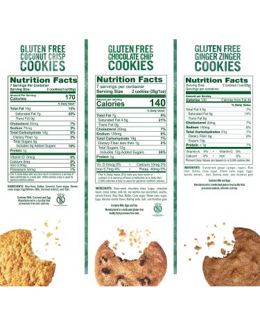 Tates Bake Shop Gluten Free Cookies Variety Pack - Coconut Crisp, Ginger Zinger, Chocolate Chip - 4 x 7 oz Bags - Buy Online on GoSupps.com