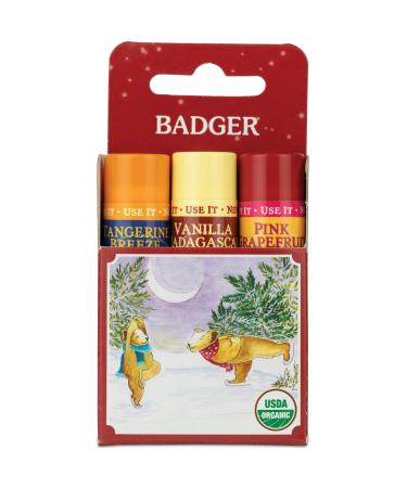Badger Company Lip Balm Gift Set Red Box 3 Pack .15 oz (4.2 g) Each