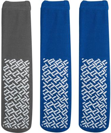 Nobles Health Care XXXL Wide Non-Skid Slipper Socks - Pack of 3 Pairs for Swollen Feet & Diabetes - Grey & Royal Blue - Buy Online on GoSupps.com