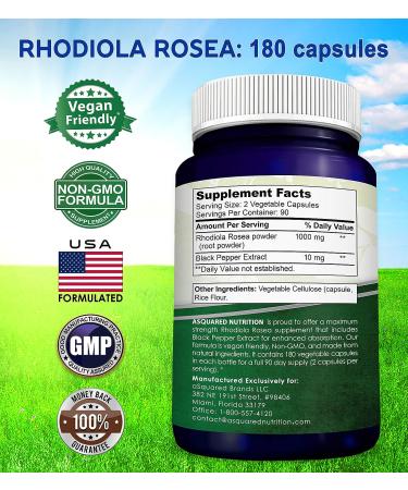 Rhodiola Rosea Max Strength Supplement - 180 Capsules with Black Pepper for Absorption - Stress Relief & Energy Boost - 500mg Per Cap - Buy Online on GoSupps.com