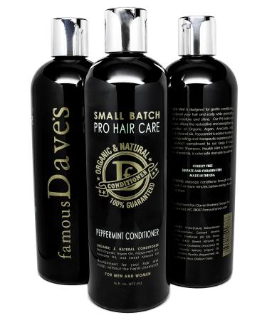 Dave s Premium Sulfate Free Hair Conditioner 16 oz. Dry and Damaged Treatment with Organic Natural Argan Oil Peppermint Avocado and Almond Oils - Sulfate Free for Men Women and Teens