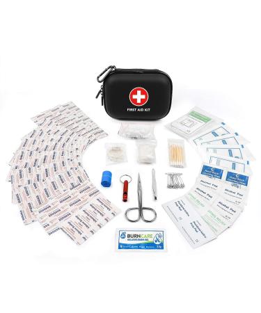 Alysontech Mini First Aid Kit - 100 Pieces in Water-Resistant Case for Travel, Outdoor, Home, Office - Compact Emergency Kit for Camping, Hiking, Car - Black - Buy Online on GoSupps.com