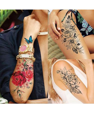 Floral Rose Temporary Tattoos for Women - Waterproof Body Art Stickers - Buy Online on GoSupps.com