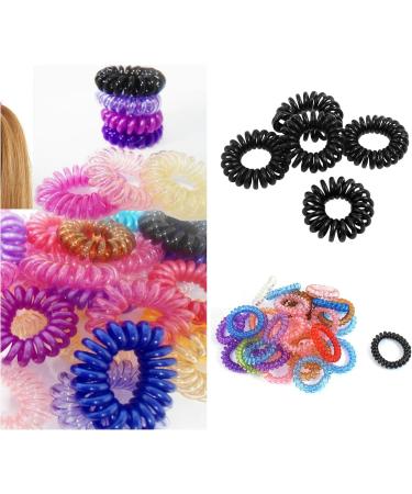 5 10 or 25 Black or Colourful Ladies Girls stretchy Elastic Phone Line Wire Coil Hair ponytail bands hair ties bobbles gift bags by Fat-catz-copy-catz (5x black hair coils) - Buy Online on GoSupps.com