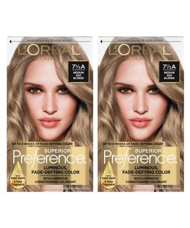 L'Oreal Paris Superior Preference Fade-Defying + Shine Permanent Hair Color  7.5A Medium Ash Blonde  Pack of 2  Hair Dye 7.5A Medium Ash Blonde 2 Count (Pack of 1)