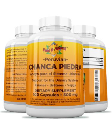 Chanca Piedra 100 Count - 500 mg Peruvian Raw Material Stone Breaker - 2 Capsules Per Serving Stones Crusher