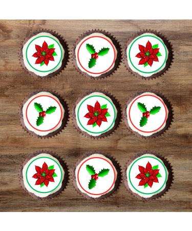 PRECUT Christmas Poinsettia Holly Cupcake Toppers Christmas Edible Holly Cake Decorations Christmas Cake Topper Xmas Cupcake Decoration Poinsettia Cake Decorations (12) - Buy Online on GoSupps.com