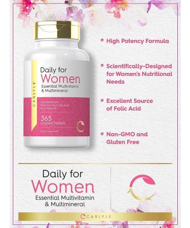 Women's Multivitamin 365 Tablets | Essential Vitamin and Mineral Supplement | Non-GMO Gluten Free by Carlyle - Buy Online on GoSupps.com