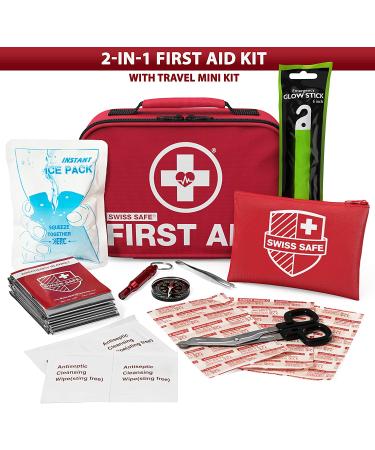 Swiss Safe 2-in-1 First Aid Kit (120 Piece) + Bonus 32-Piece Mini Kit - Compact & Lightweight for Emergencies at Home, Outdoors, Car, Camping, Workplace, Hiking & Survival - Buy Online on GoSupps.com