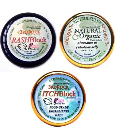 3rd Rock Essentials Skin Therapy Set/Set of 3 Ointments/Silver Gel Ointment/Zinc Itch & Skin Irritation Therapy/Petroleum Alternative Skin Balm