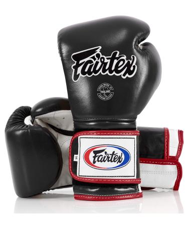Fairtex Muay Thai boxing gloves BGV9- heavy racket Mexican style- small change training and sparring gloves for kickboxing MMA K1 14 oz black/white/red piping