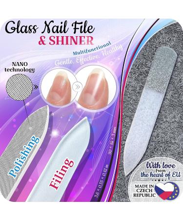 Genuine Czech Glass Nail File Set by GLADZY Shiner - Professional Manicure & Pedicure Tool with Cuticle Pusher - Buy Online on GoSupps.com