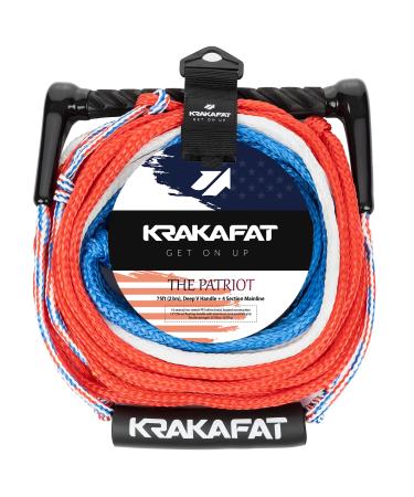 KRAKAFAT 75ft Water Ski Rope for Water Skiing  comfortable 12" EVA Grip Deep V Handle Bridle + 4 Section Adjustable Mainline  1-2 Rider Tube Tow Rope for Tubing  Perfect Boat Tow Rope for Kneeboard