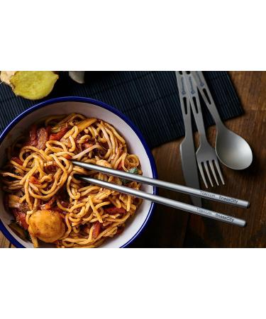 Titanium Utility Cutlery Set with Chopsticks - Strong, Lightweight & Healthy | 4-Piece Set for Indoor/Outdoor Use - Buy Online on GoSupps.com