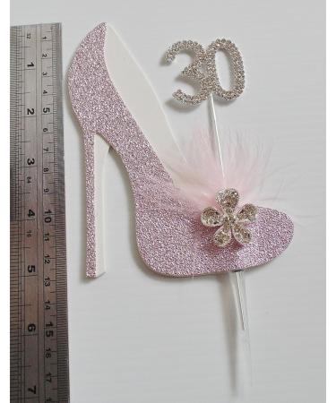18th Pink and White Birthday Cake Decoration Shoe with Feathers and Crystal Flower Embellishments and Diamante Number Non- Edible (pink white feather 18) - Buy Online on GoSupps.com