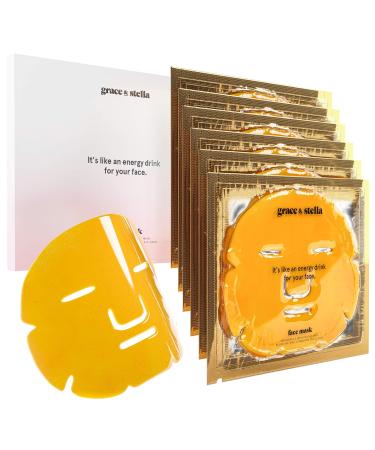 24K Gold Face Mask (6 pcs) - Vegan Gold Facial Mask - Boosting Collagen Facial Mask - Hydrating Gold Mask - Energizing Gold Mask For Face by grace and stella