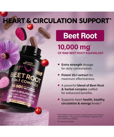Beet Root 5-in-1 Complex Capsules - Healthy Blood Pressure Support Supplement** for Heart & Circulation Support - Olive Leaf Hawthorn Berry & Hibiscus - for Men & Women - Made in USA 120 Capsules 120 Count (Pack of 1) - Buy Online on GoSupps.com