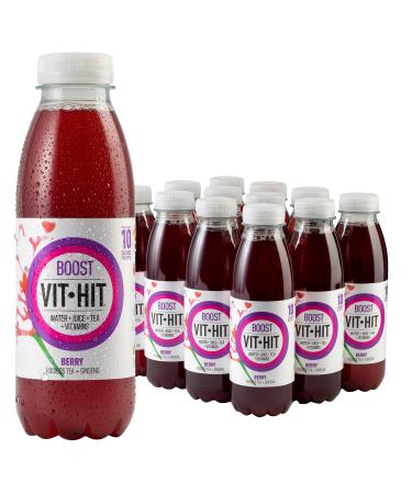 VIT HIT Boost - 12 x Berry + Ginseng + Rooibos Tea | Vegan Low Sugar Low Calories Vitamin Drink | 100% RDA of 8 Vitamins (500ml x 12 Bottles) Berry Rooibos Tea & Ginseng